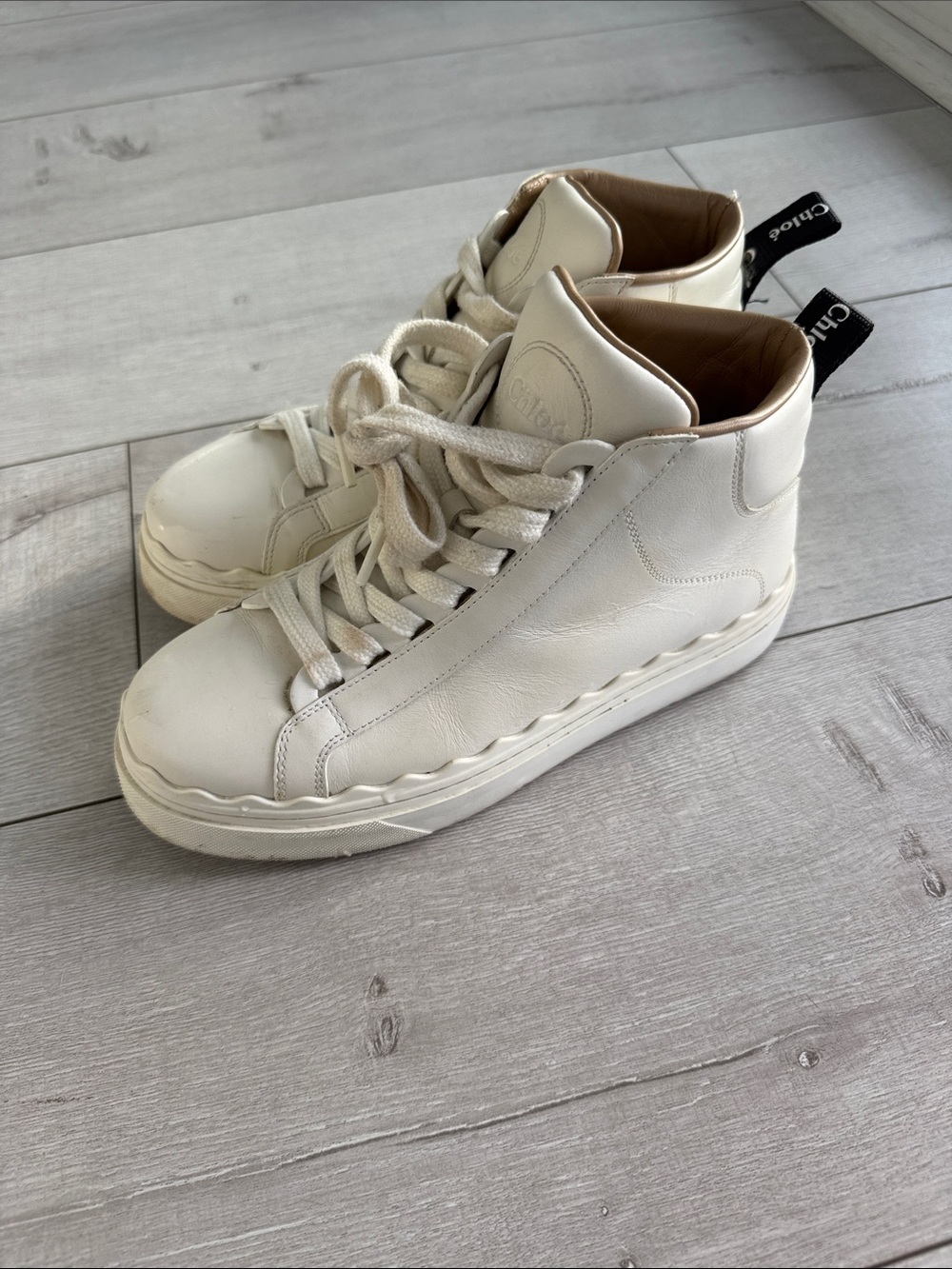 Chloé White High-Top Leather Sneakers